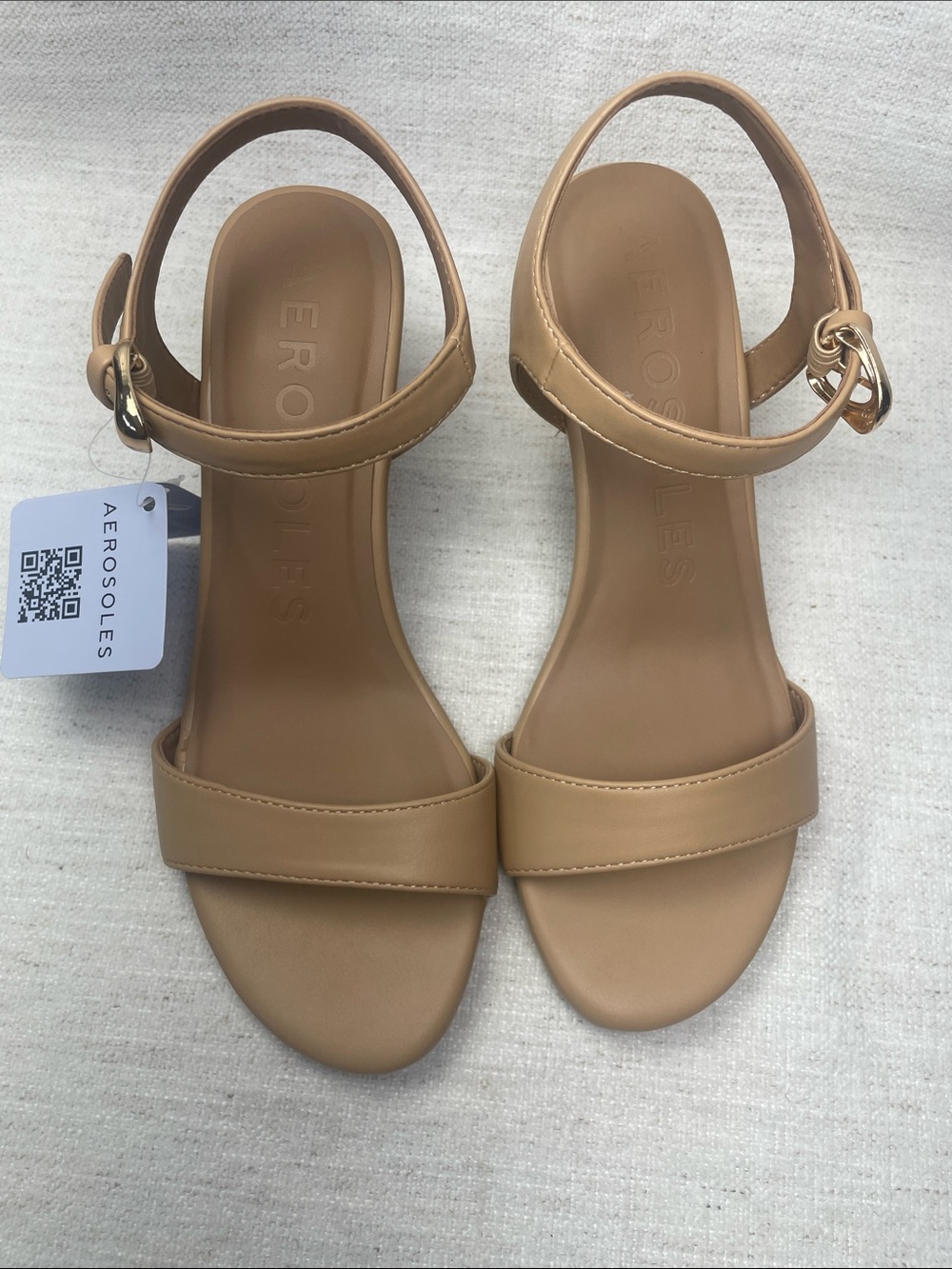 AEROSOLES Divia Neutral Tan Open-Toe Ankle Strap Sandals